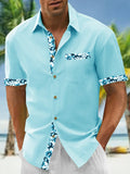 Floral Short Sleeve Men's Shirts With Pocket