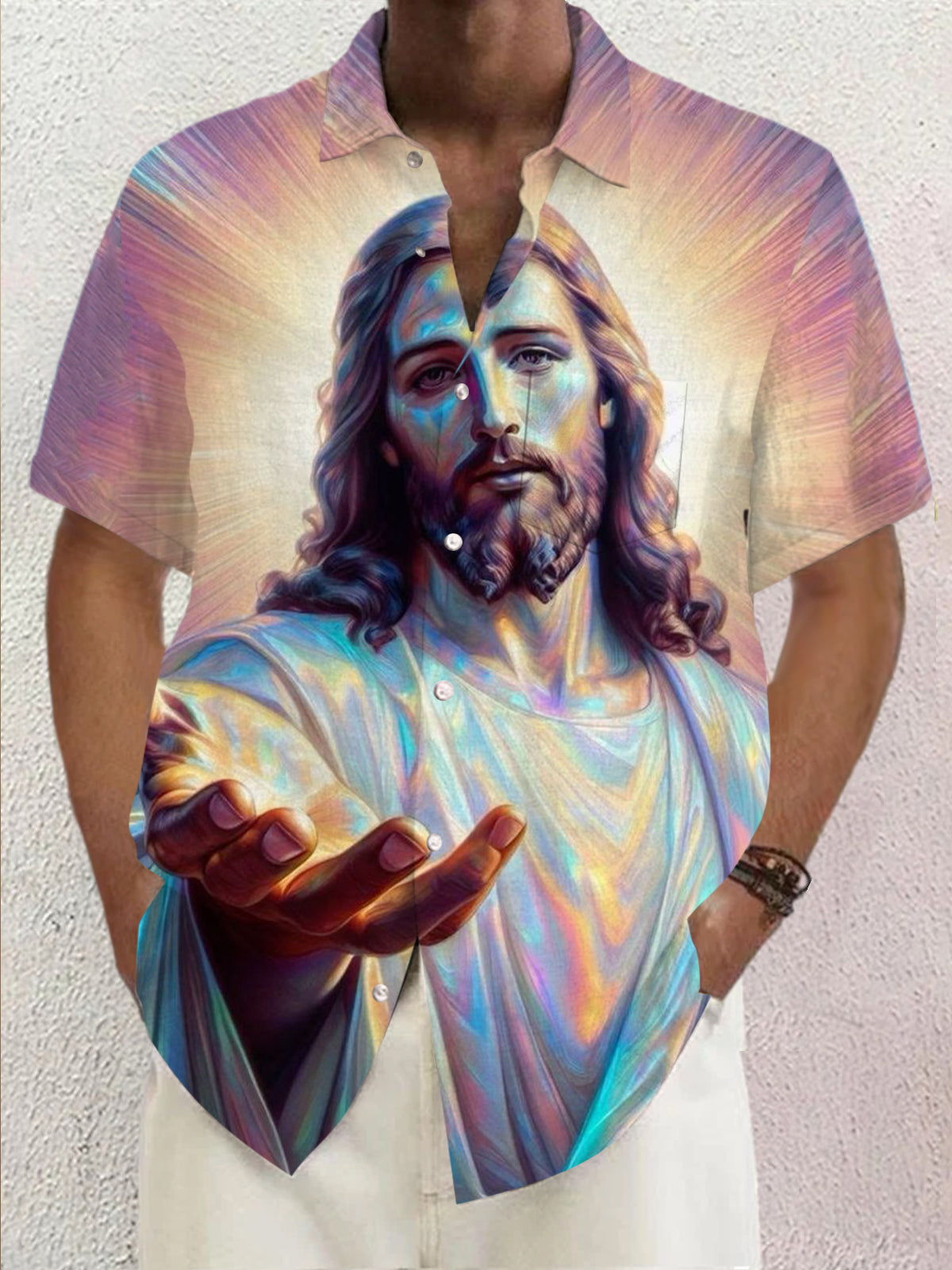 Jesus Short Sleeve Men's Shirts With Pocket