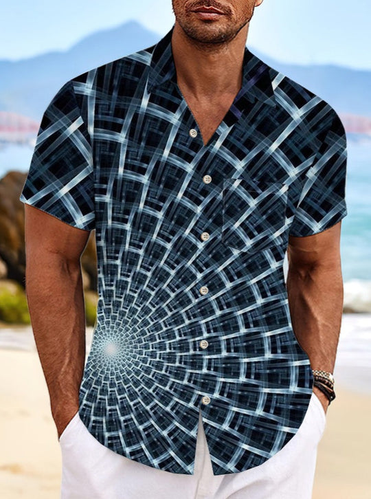 men's short sleeve 3D print shirt with pocket front view