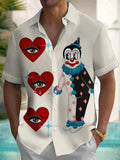 Clown Eyes Heart Print Short Sleeve Men's Shirts With Pocket