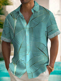 Plant Leaf Print Short Sleeve Men's Shirts With Pocket