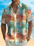 Hawaiian Leaf Print Short Sleeve Men's Shirts With Pocket