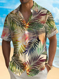 Hawaiian Leaf Print Short Sleeve Men's Shirts With Pocket