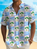 Hawaii Vacation Coconut Tree Print Short Sleeve Men's Shirts With Pocket