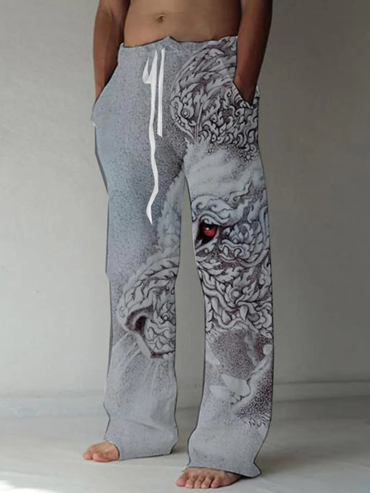 Men's abstract print casual elastic waist pants front view