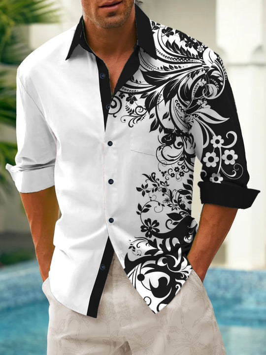 Men's casual long sleeve flower shirt front view