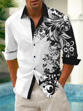 Casual Flower Long Sleeve Men's Shirts With Pocket