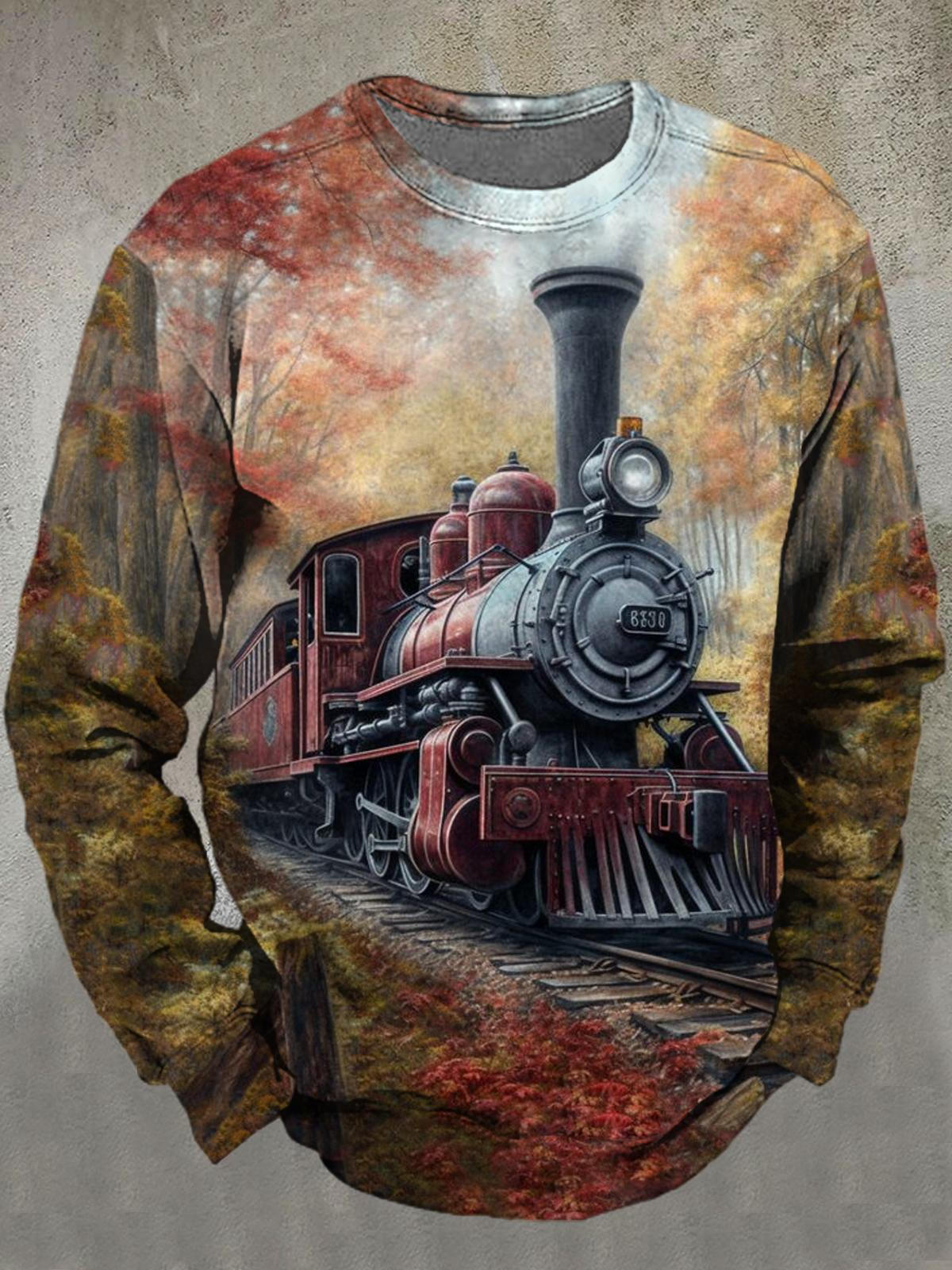 Train Round Neck Long Sleeve Men's Top