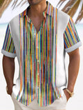 Colorful Striped Print Short Sleeve Shirt Collar Men's Shirts