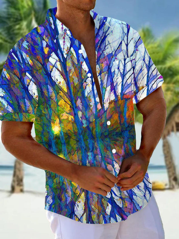 Men's short sleeve abstract print shirt front view