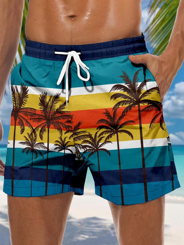 Men's Hawaiian palm tree regular fit casual shorts front view for beach vacation
