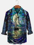 Sailboat Long Sleeve Men's Shirts With Pocket