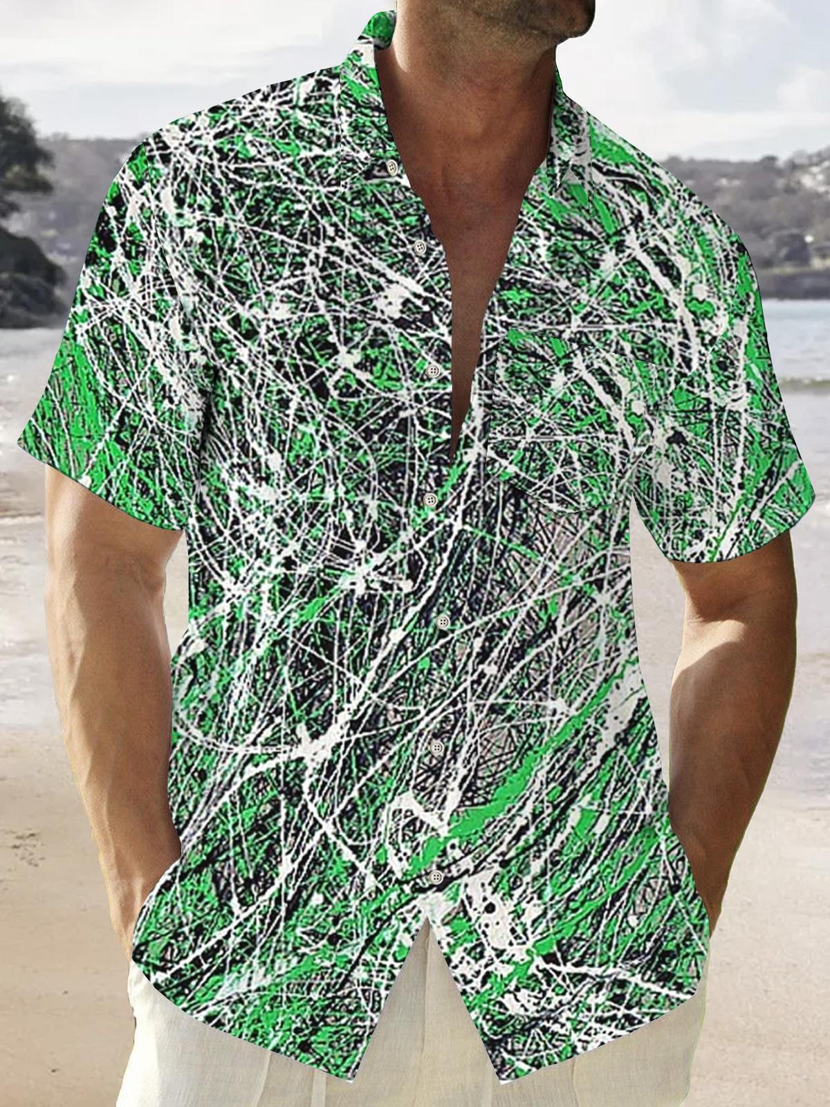 Art Hawaiian Casual Retro Short Sleeve Men's Shirts With Pocket