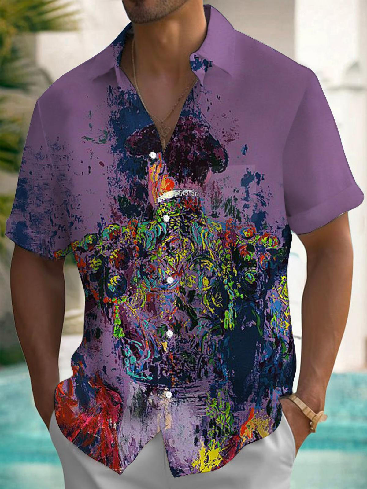 Abstract Art Print Short Sleeve Men's Shirts With Pocket