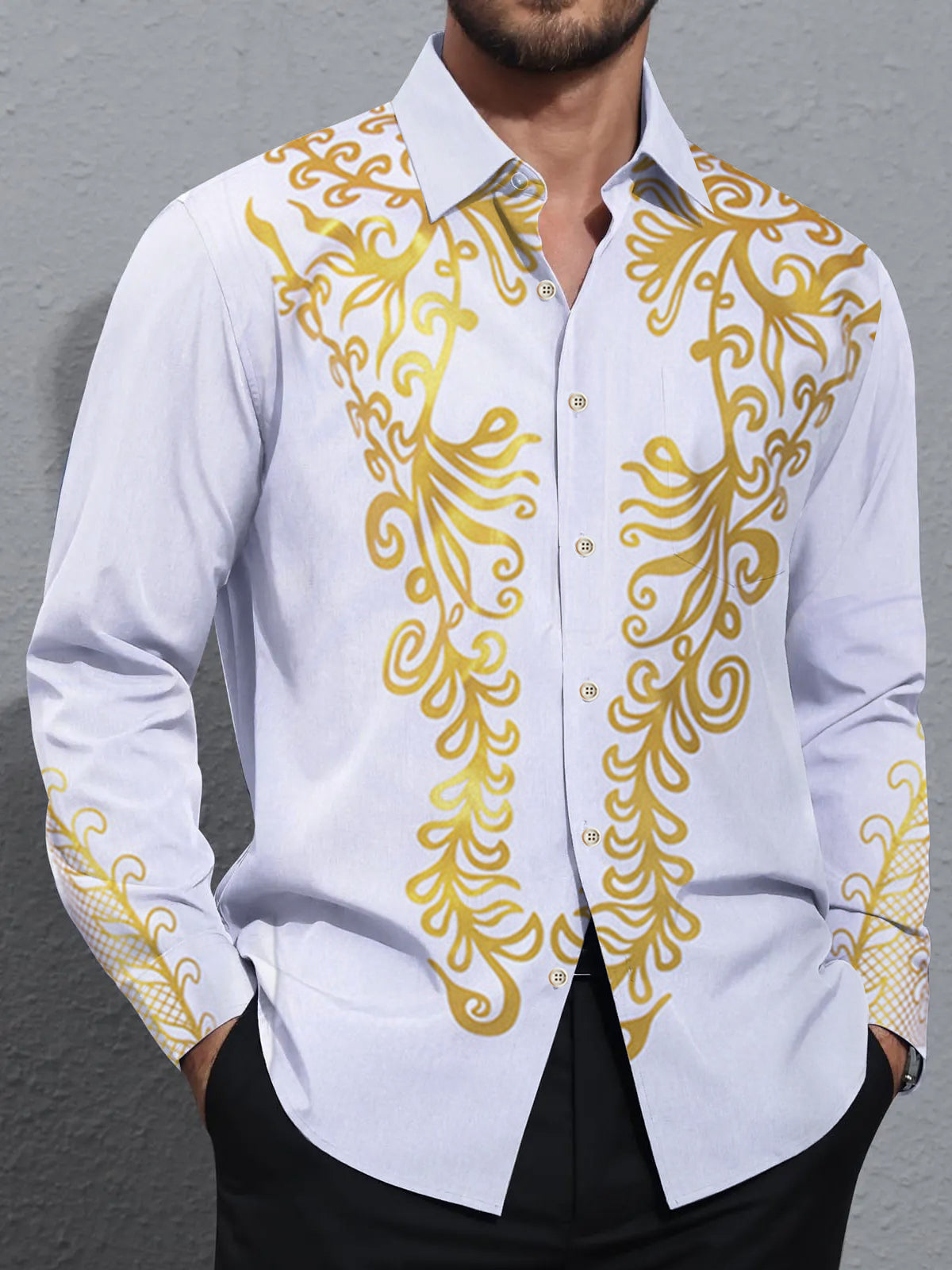 Art Hawaiian Casual Retro Long Sleeve Men's Shirts With Pocket