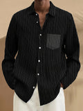 Stripe Long Sleeve Men's Shirts With Pocket