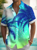 Botanical Coconut Tree Print Short Sleeve Men's Shirts With Pocket