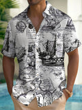 Nautical Map Art Hawaiian Casual Retro Short Sleeve Men's Shirts With Pocket