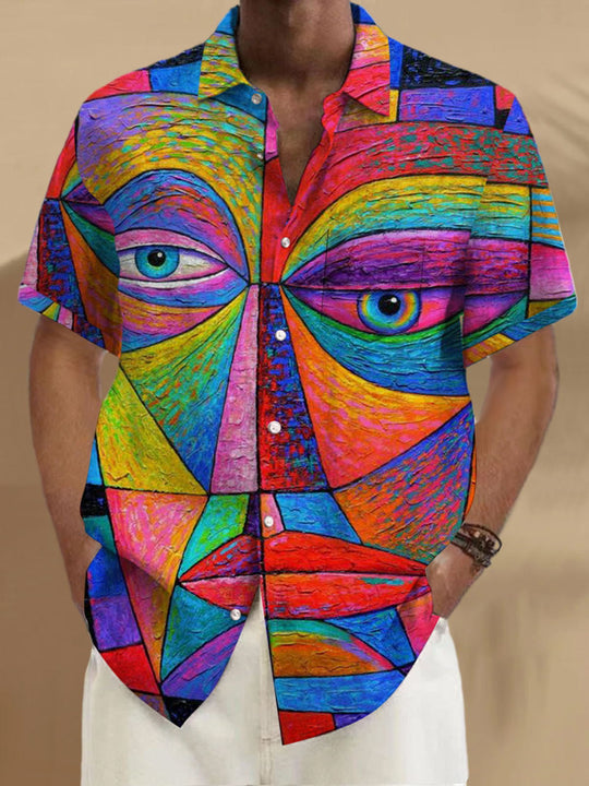 Men's abstract print short sleeve shirt with pocket front view