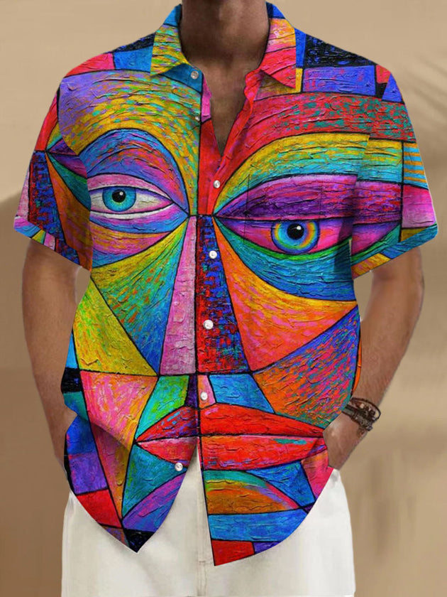 Men's abstract print short sleeve shirt with pocket front view