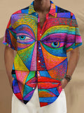 Abstract Face Print Short Sleeve Men's Shirts With Pocket