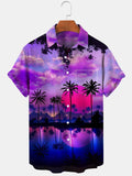 Coconut Tree Sunset Short Sleeve Men's Shirts With Pocket