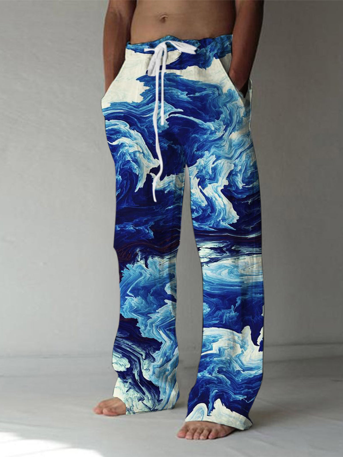 Abstract Print Men's Casual Elastic Waist Pants