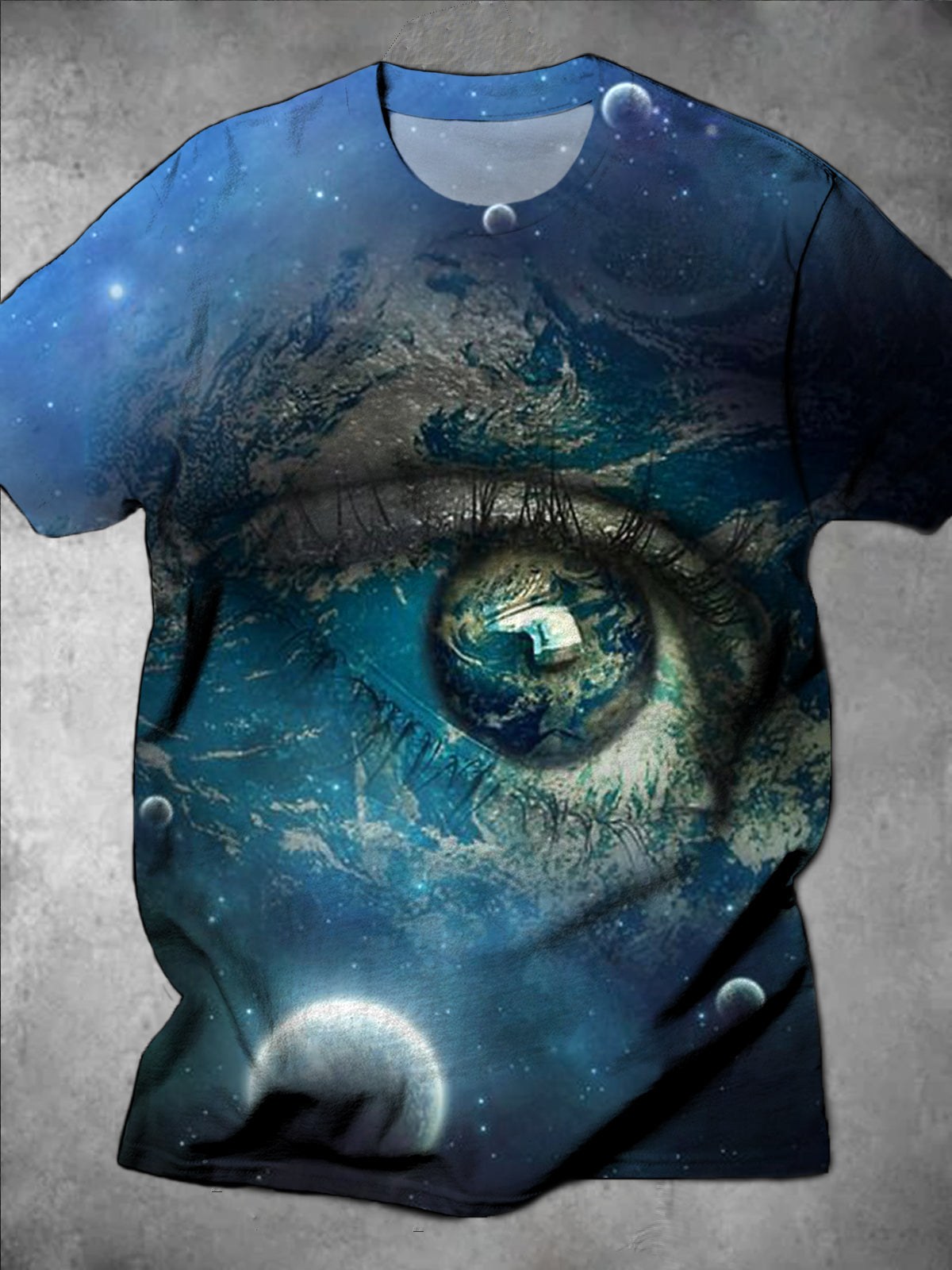 Cosmic Eyes Print Round Neck Short Sleeve Men's T-shirt