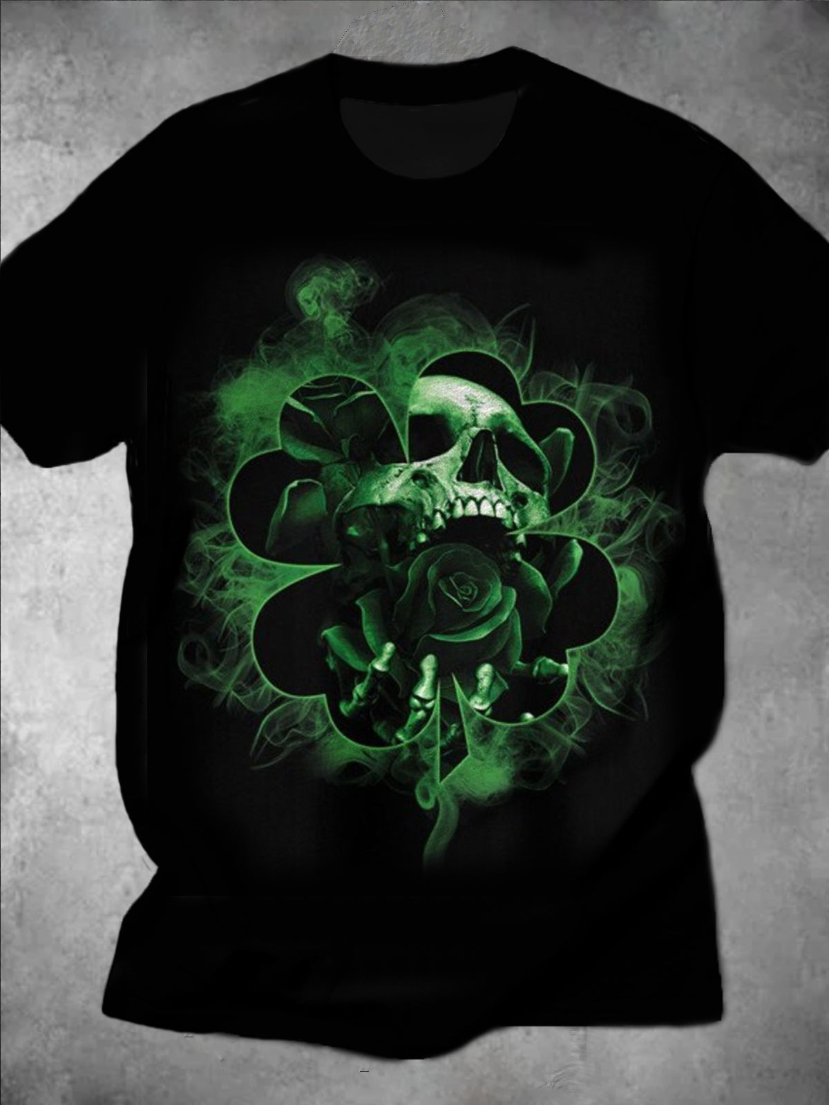 St. Patrick's Day Skull Clover Smoke Print Round Neck Short Sleeve Men's T-shirt