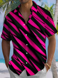 Striped Print Short Sleeve Men's Shirts With Pocket