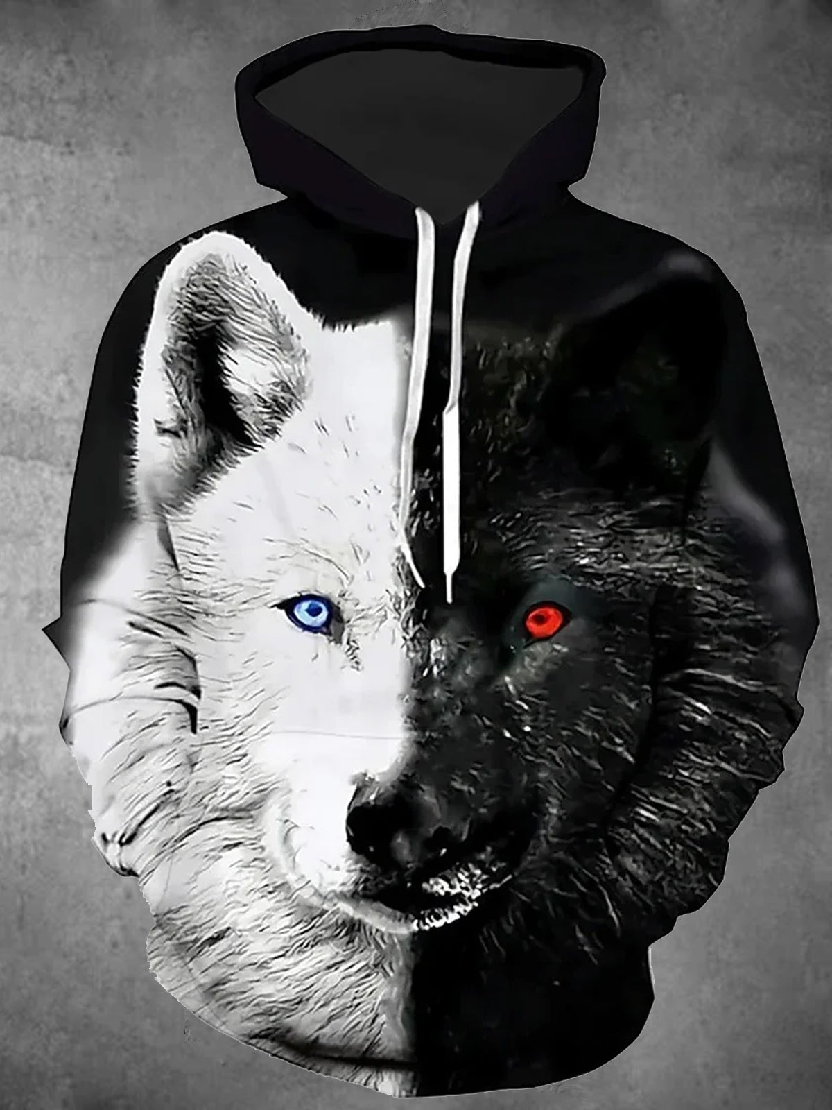 Wolf Long Sleeve Hooded Pocket Men's Top