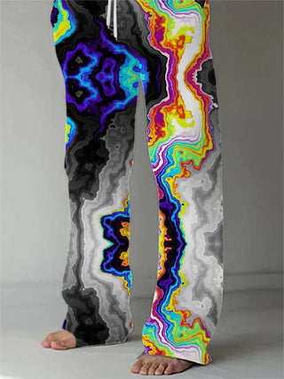 Men abstract print casual pants back view