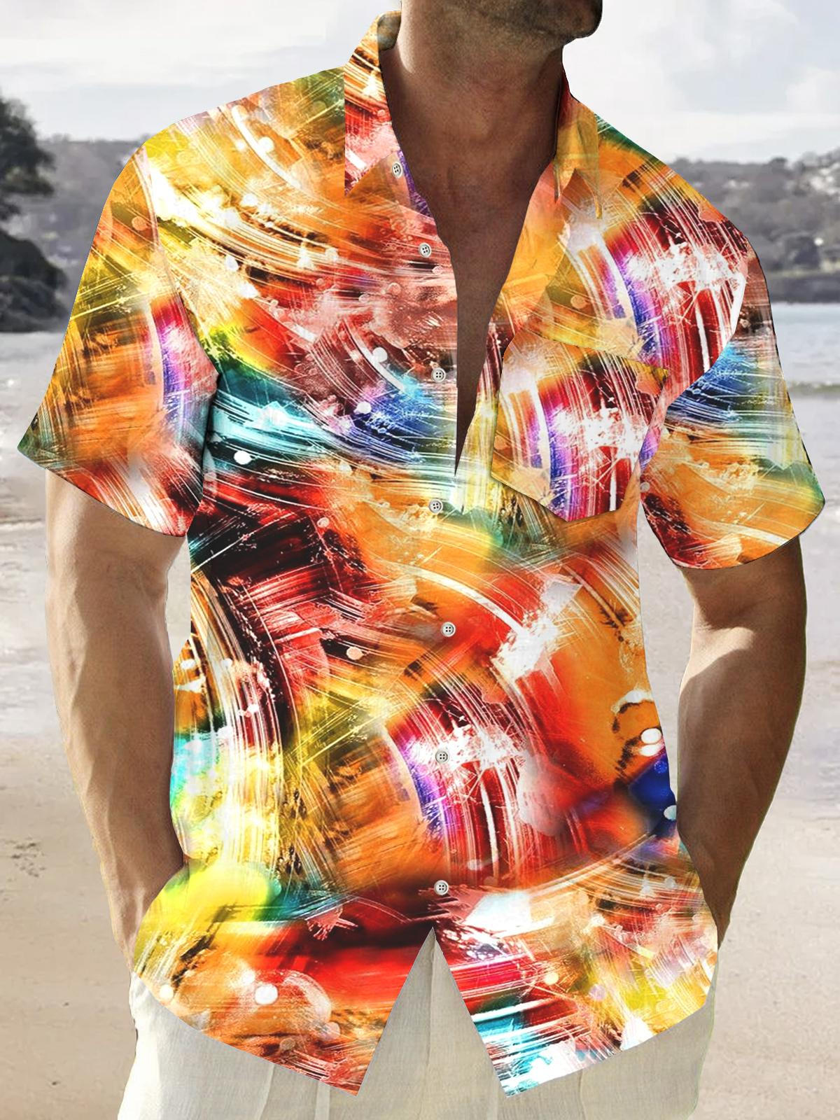 Art Hawaiian Casual Retro Short Sleeve Men's Shirts With Pocket