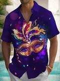 Carnival Mask Print Short Sleeve Men's Shirts With Pocket