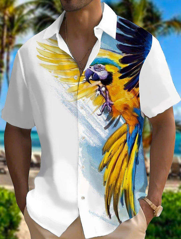 men's parrot print shirt front view