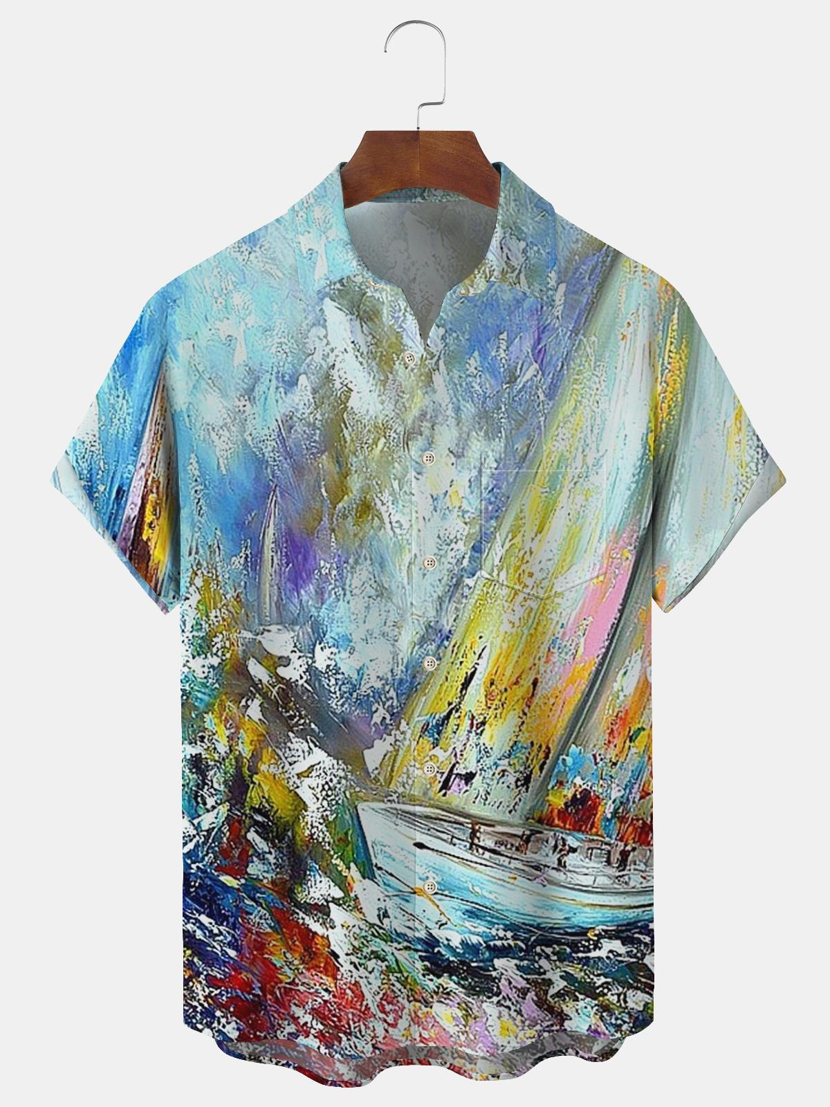 Art Hawaiian Casual Retro Short Sleeve Men's Shirts With Pocket