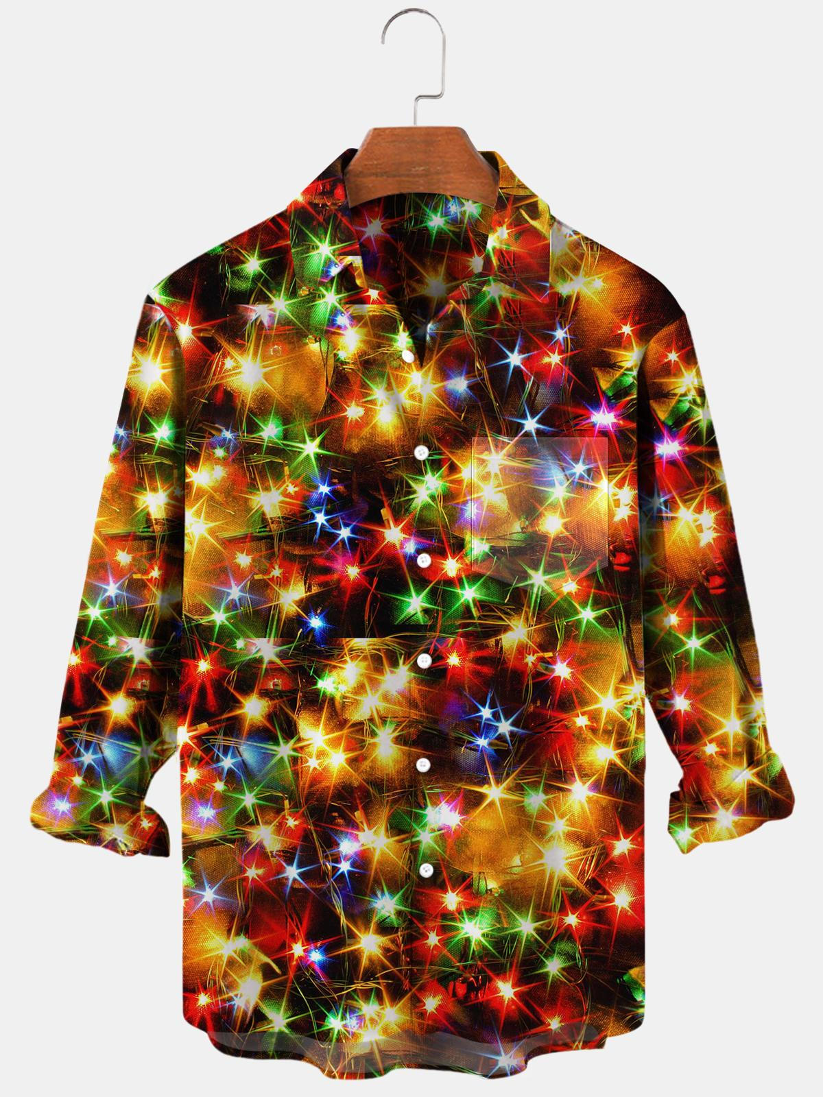 Christmas Light Long Sleeve Men's Shirts With Pocket