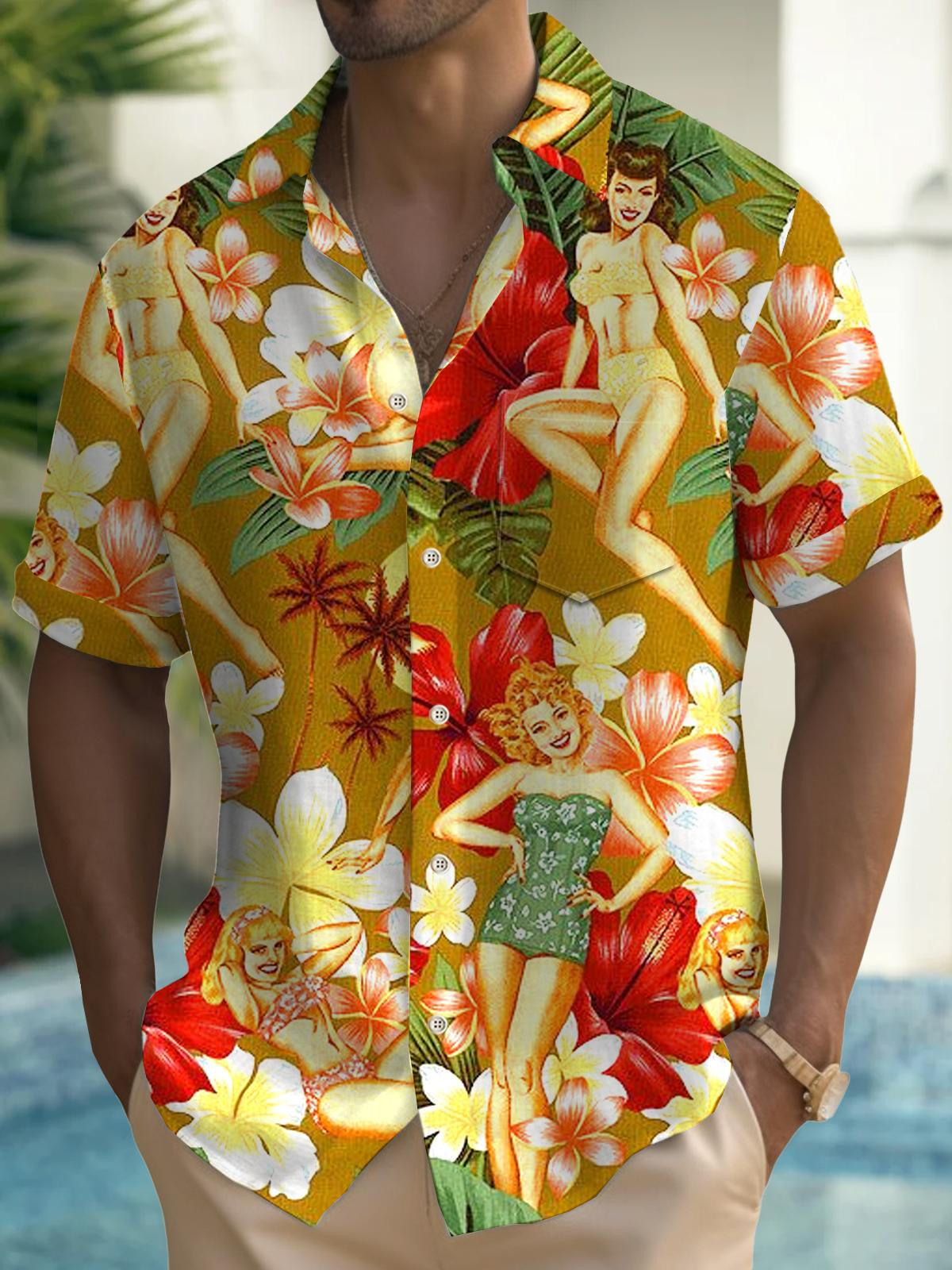 Art Hawaiian Casual Retro Short Sleeve Men's Shirts With Pocket