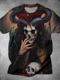 Devil Art Print Round Neck Short Sleeve Men's T-shirt