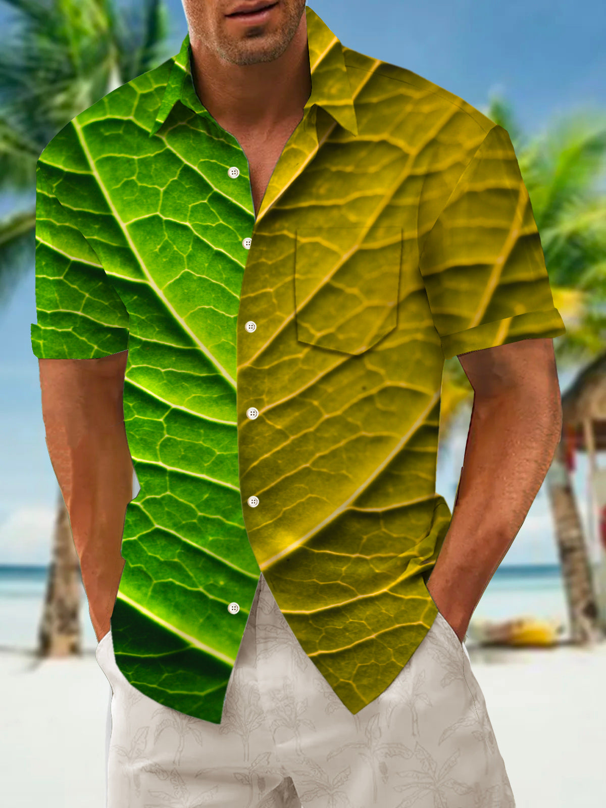 Art Hawaiian Casual Retro Short Sleeve Men's Shirts With Pocket