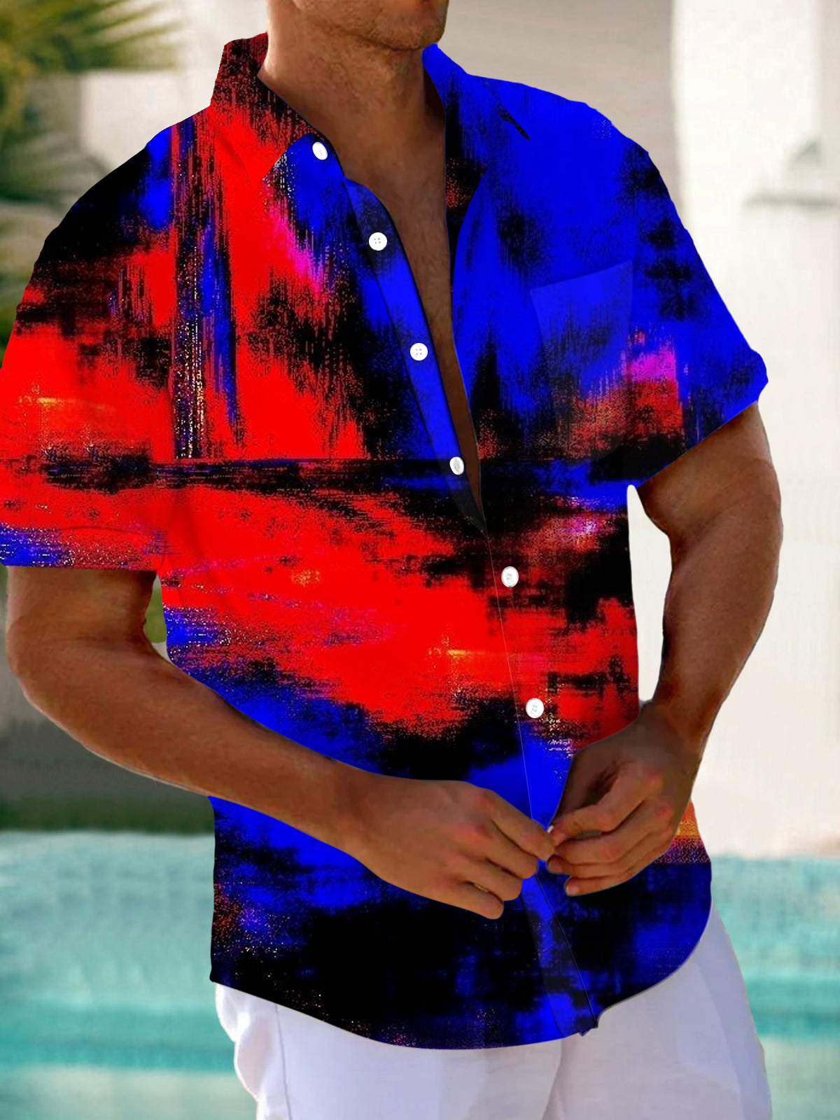 Abstract Short Sleeve Men's Shirts With Pocket