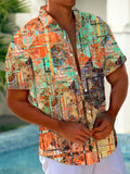 Art Hawaiian Casual Retro Short Sleeve Men's Shirts With Pocket