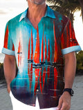 Oil Painting Sailing Color Men's Short Sleeve Lapel Shirt