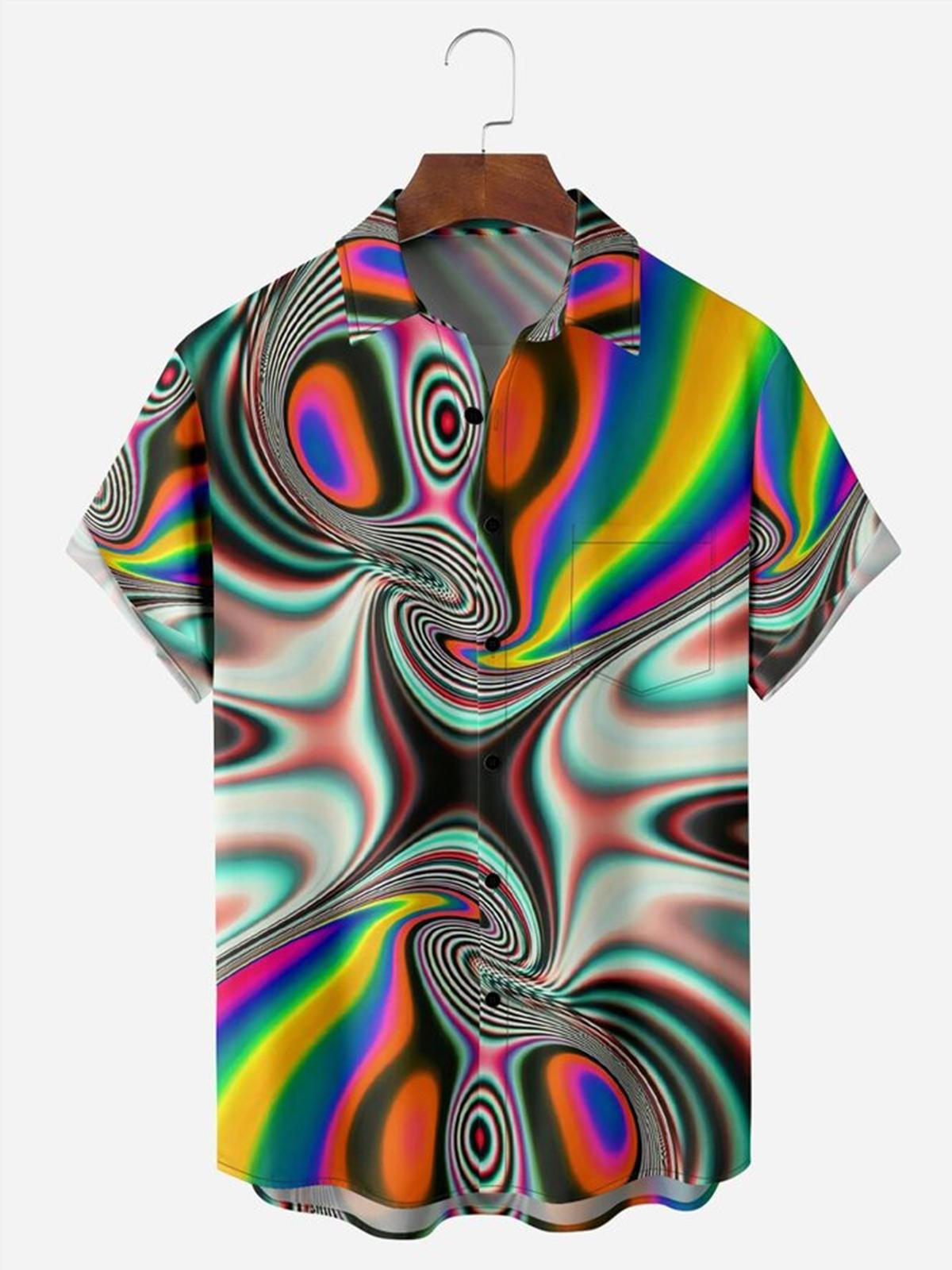 Abstract Casual Men's Shirts With Pocket