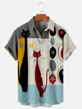 Abstract Vintage Cat Post Short Sleeve Men's Shirts With Pocket