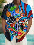 Abstract Face Geometric Print Short Sleeve Men's Shirts With Pocket