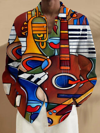 men's guitar print shirt front view