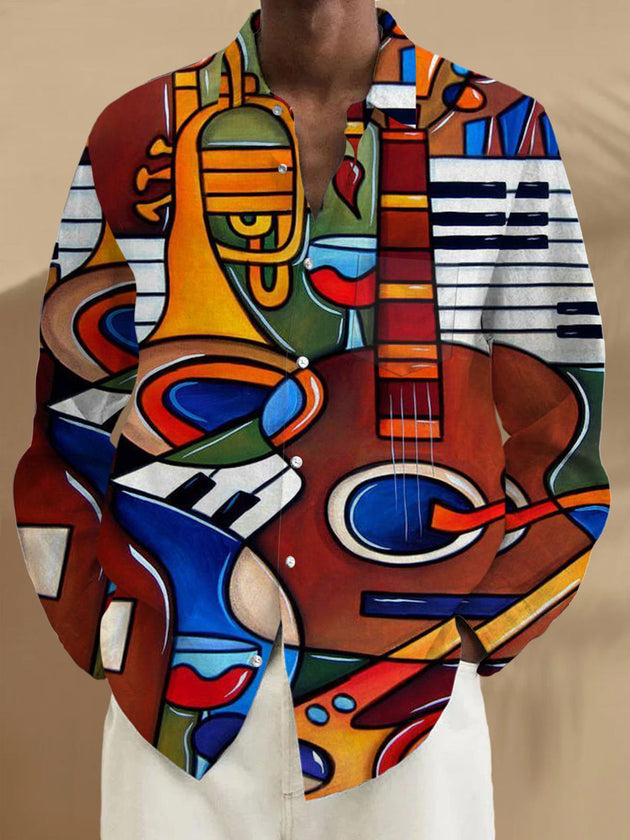men's guitar print shirt front view