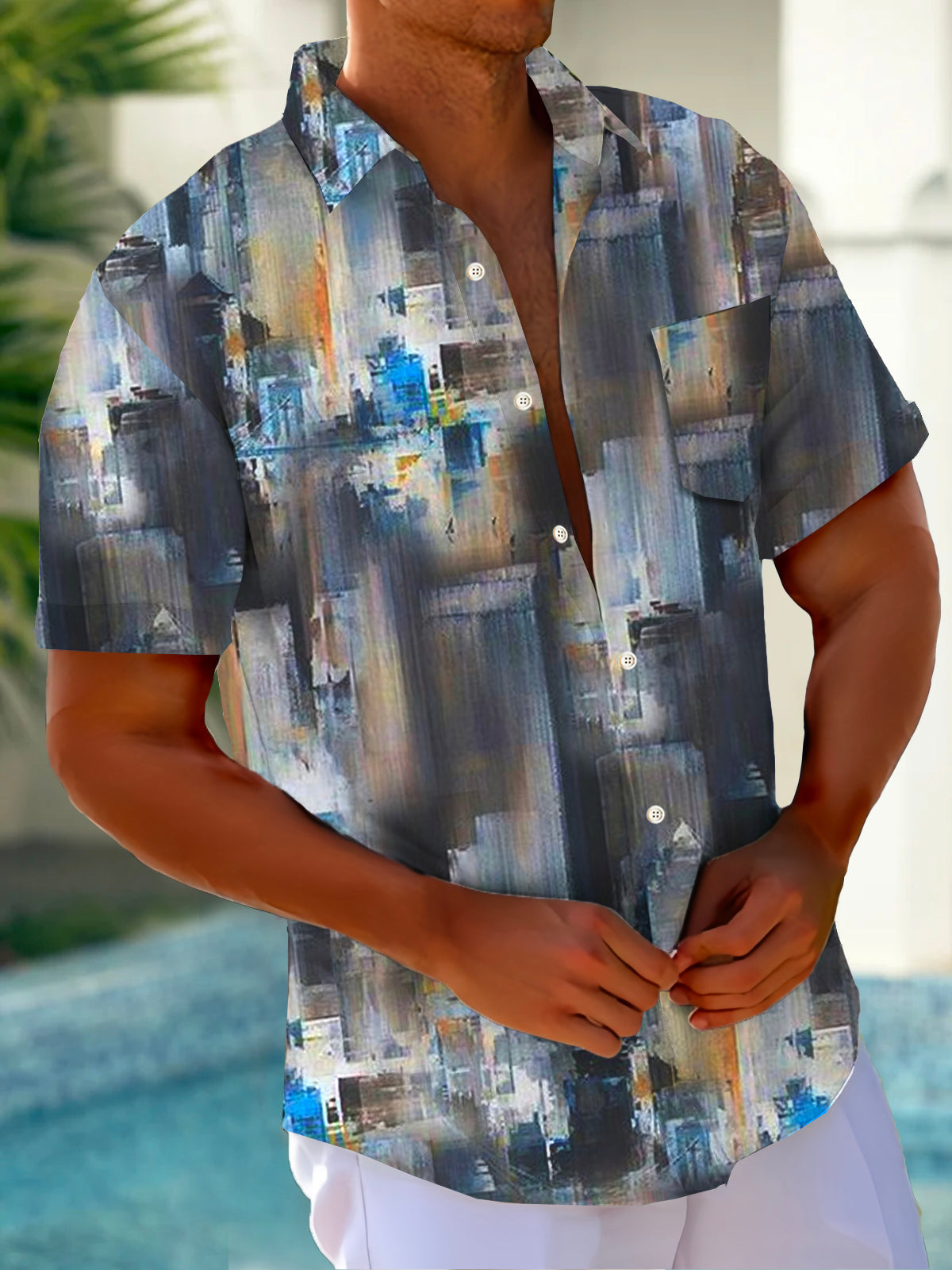 Art Hawaiian Casual Retro Short Sleeve Men's Shirts With Pocket