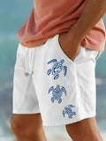 Hawaiian Turtle Print Men's Shorts With Pocket